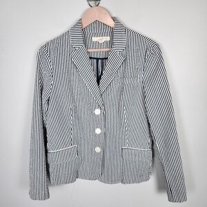Sandro Gray And White Striped‎ Cotton Seersucker Blazer Jacket (L) #0556